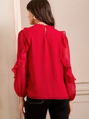 Love & Roses Red Ruffle Crew Neck Long Sleeve Blouse - Image 4 of 4