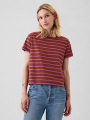 Gap Red Stripe Crew Neck Cotton Vintage Shrunken T-Shirt - Image 1 of 3