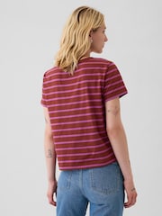 Gap Red Stripe Crew Neck Cotton Vintage Shrunken T-Shirt - Image 2 of 3