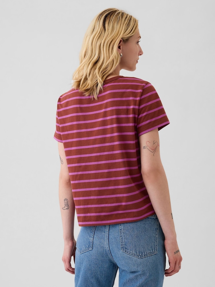 Gap Red Stripe Crew Neck Cotton Vintage Shrunken T-Shirt - Image 2 of 3