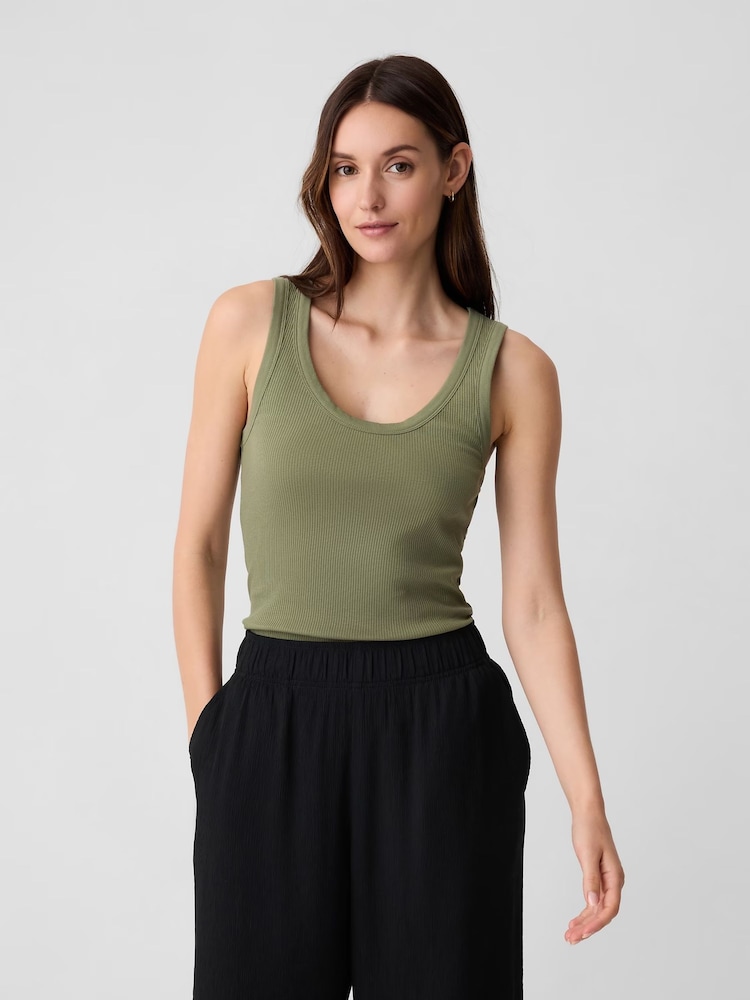 Gap Khaki Green Soft Ribbed Sleeveless Vest Top - Image 1 of 5 Gap Khaki Green Soft Ribbed Sleeveless Vest Top - Image 1 of 5