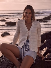 Mint Velvet White 100% Cotton Crochet Cardigan - Image 1 of 5