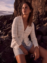 Mint Velvet White 100% Cotton Crochet Cardigan - Image 2 of 5