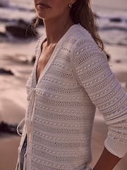 Mint Velvet White 100% Cotton Crochet Cardigan - Image 3 of 5