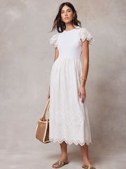 Mint Velvet White Broderie Midi Dress - Image 1 of 4