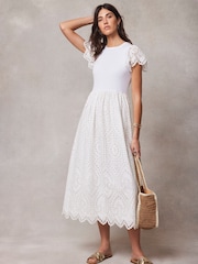 Mint Velvet White Broderie Midi Dress - Image 2 of 4