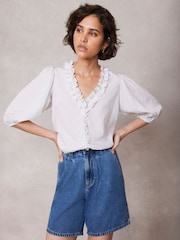 Mint Velvet White Striped Ruffle Top - Image 1 of 9