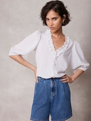 Mint Velvet White Striped Ruffle Top - Image 2 of 9