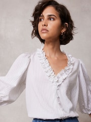 Mint Velvet White Striped Ruffle Top - Image 4 of 9
