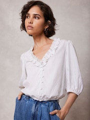 Mint Velvet White Striped Ruffle Top - Image 5 of 9
