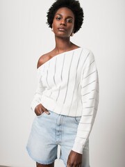 Mint Velvet White Stripe Batwing Jumper - Image 1 of 4