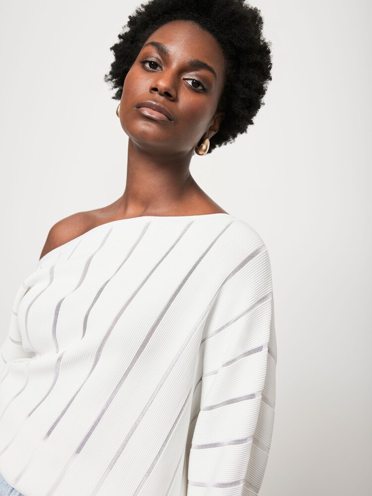 Mint Velvet White Stripe Batwing Jumper - Image 2 of 4