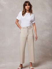 Mint Velvet Cream Beige Cropped Wide Jeans - Image 1 of 4