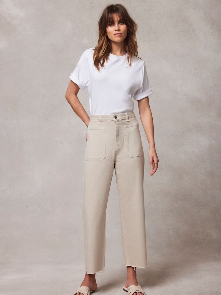 Mint Velvet Cream Beige Cropped Wide Jeans - Image 1 of 4