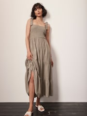 Mint Velvet Brown Textured Tie Maxi Dress - Image 1 of 4