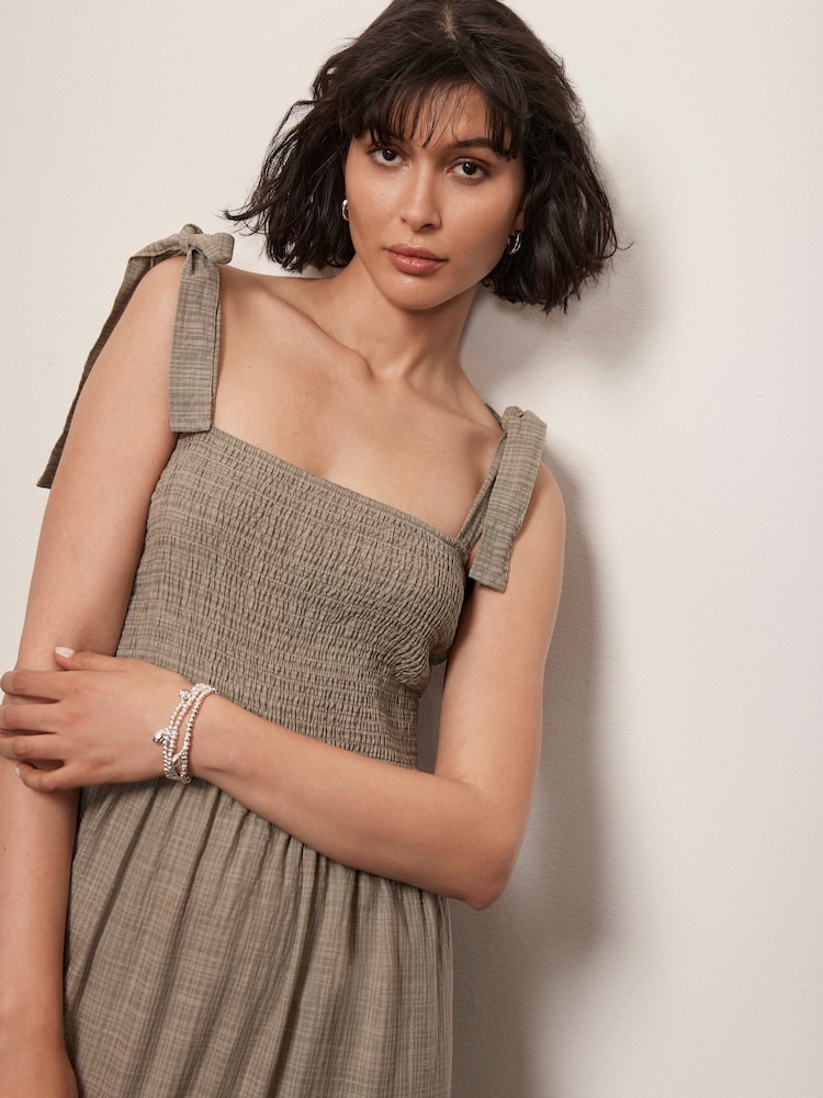 Mint Velvet Brown Textured Tie Maxi Dress - Image 2 of 4