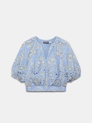 Mint Velvet Blue Broderie Puff Sleeve Top - Image 3 of 4
