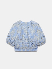 Mint Velvet Blue Broderie Puff Sleeve Top - Image 4 of 4