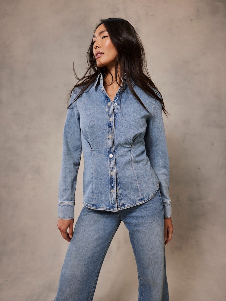 Mint Velvet Blue 100% Cotton Denim Fitted Shirt - Image 1 of 9
