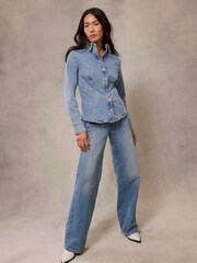 Mint Velvet Blue 100% Cotton Denim Fitted Shirt - Image 3 of 9