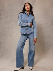 Mint Velvet Blue 100% Cotton Denim Fitted Shirt - Image 5 of 9