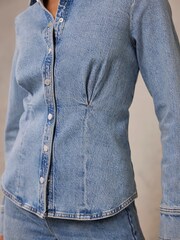 Mint Velvet Blue 100% Cotton Denim Fitted Shirt - Image 6 of 9