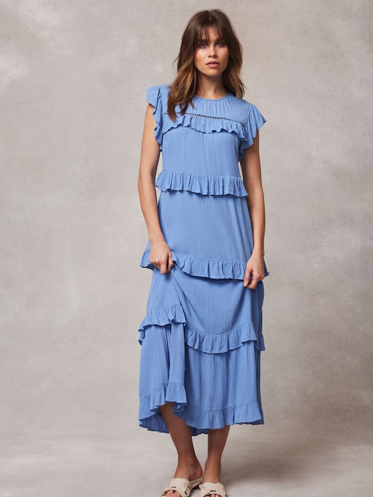 Mint Velvet Blue Ruffle Midi Dress - Image 1 of 4