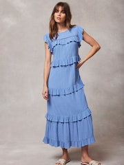 Mint Velvet Blue Ruffle Midi Dress - Image 2 of 4