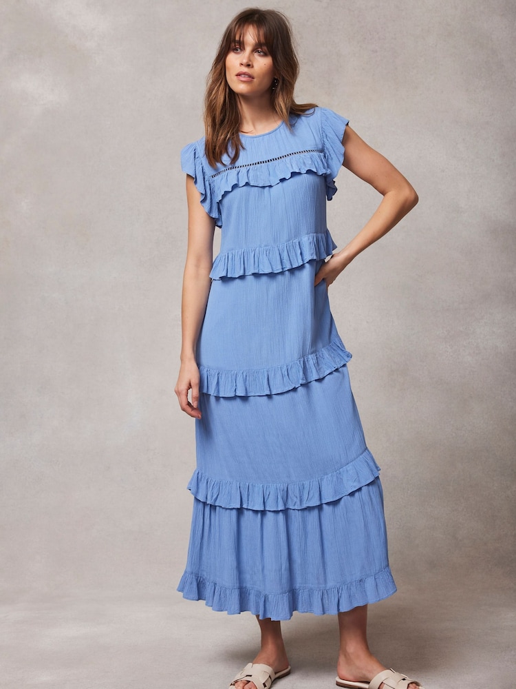 Mint Velvet Blue Ruffle Midi Dress - Image 2 of 4