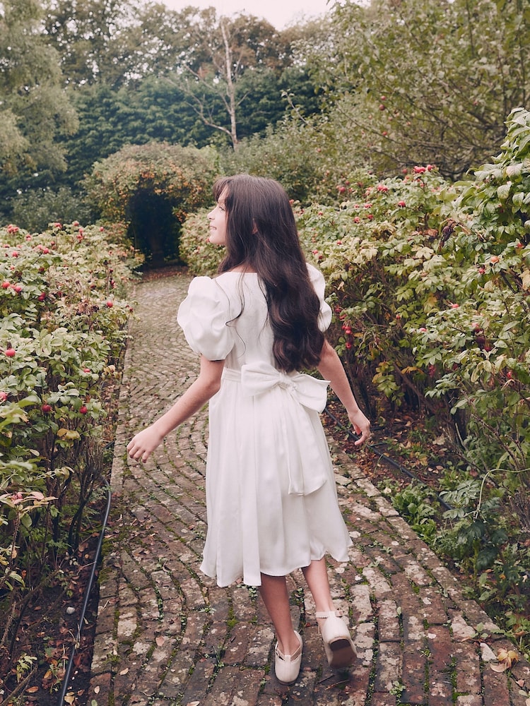 Angel & Rocket Cream Portia Pleated Bodice Bow Dress - Image 2 of 4