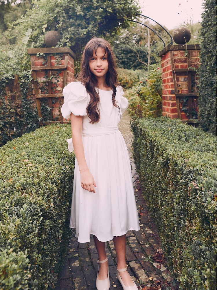 Angel & Rocket Cream Portia Pleated Bodice Bow Dress - Image 3 of 4