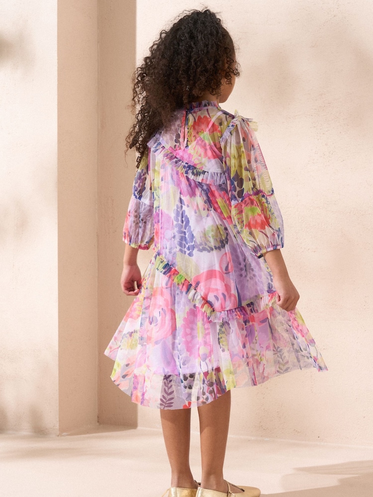 Angel & Rocket Multi Pink Eleanor Floral Print Mesh Dress - Image 2 of 5