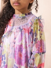 Angel & Rocket Multi Pink Eleanor Floral Print Mesh Dress - Image 3 of 5