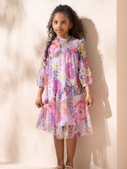 Angel & Rocket Multi Pink Eleanor Floral Print Mesh Dress - Image 4 of 5