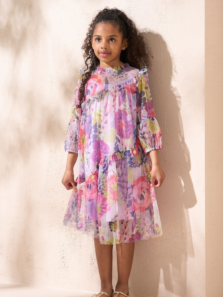 Angel & Rocket Multi Pink Eleanor Floral Print Mesh Dress - Image 4 of 5
