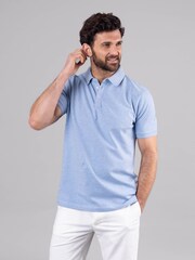 Lakeland Clothing Blue Hudson Cotton Blend Short Sleeve Polo Shirt - Image 1 of 6
