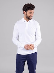 Lakeland Clothing Clive Cotton Blend Long Sleeve White Polo Shirt - Image 1 of 7