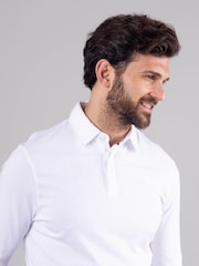 Lakeland Clothing Clive Cotton Blend Long Sleeve White Polo Shirt - Image 3 of 7