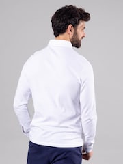 Lakeland Clothing Clive Cotton Blend Long Sleeve White Polo Shirt - Image 4 of 7