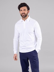 Lakeland Clothing Clive Cotton Blend Long Sleeve White Polo Shirt - Image 5 of 7