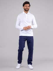 Lakeland Clothing Clive Cotton Blend Long Sleeve White Polo Shirt - Image 6 of 7