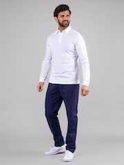 Lakeland Clothing Clive Cotton Blend Long Sleeve White Polo Shirt - Image 7 of 7