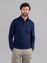 Lakeland Clothing Blue Clive Cotton Blend Long Sleeve Polo Shirt - Image 1 of 8