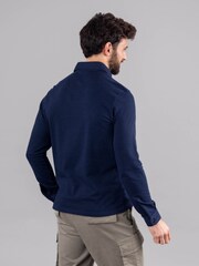 Lakeland Clothing Blue Clive Cotton Blend Long Sleeve Polo Shirt - Image 4 of 8