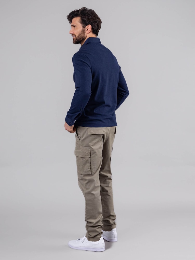 Lakeland Clothing Blue Clive Cotton Blend Long Sleeve Polo Shirt - Image 8 of 8