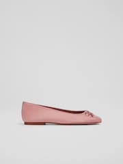 Розовый - LK Bennett Leather And Patent Kara Toe Cap Ballerinas - Image 1 of 4