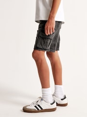 Abercrombie & Fitch Loose Fit Denim Black Cargo Shorts - Image 3 of 7