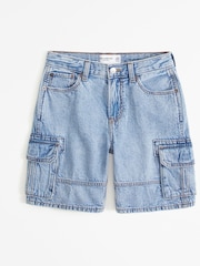 Abercrombie & Fitch Loose Fit Blue Denim Cargo Shorts - Bild 1 von 1