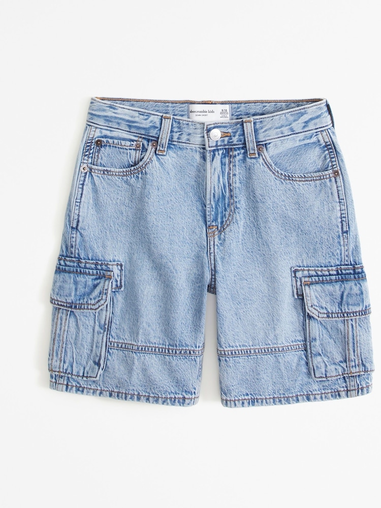 Abercrombie & Fitch Loose Fit Blue Denim Cargo Shorts - Bild 1 von 1
