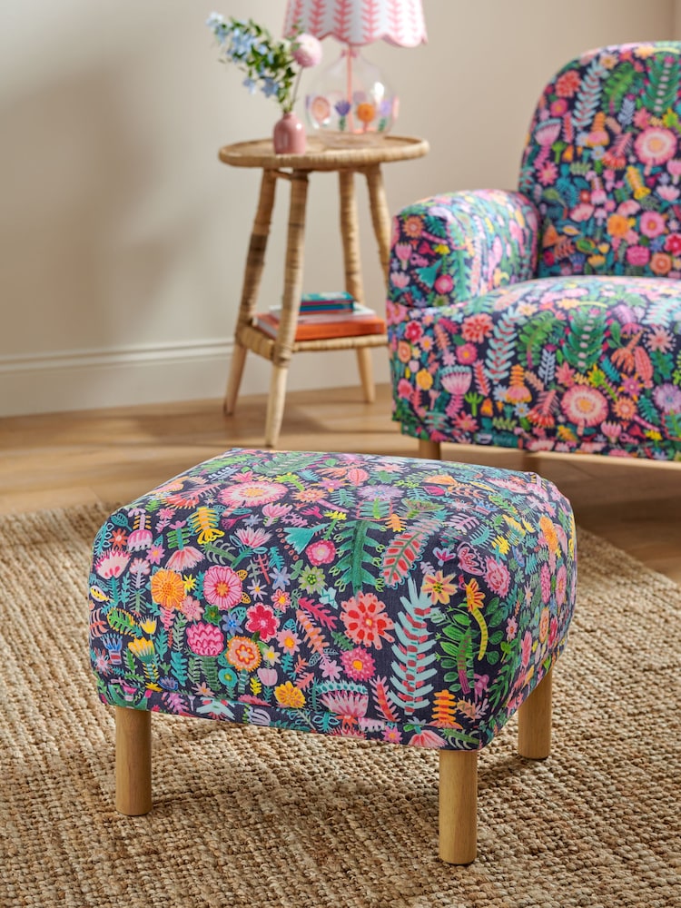 Lucy Tiffney Navy Ditsy Floral Footstool - Image 1 of 7